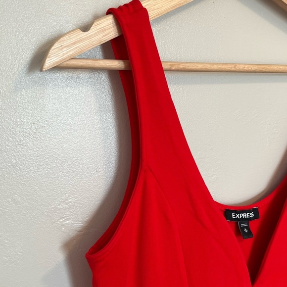 Express Red Skater Dress Built in Shorts Wired V Neck - Picture 3 of 15